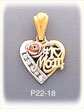 14K Tri Color Gold CZ #1 Mom & Rose Heart Charm