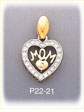 14K Tri Color Gold Mom Heart CZ Charm