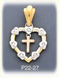 14K Tri Color Gold Cross Heart CZ Charm