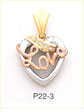14K Tri Color Gold Love Heart Charm with CZ