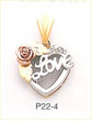 14K Tri Color Gold Love & Rose Heart Charm with CZ