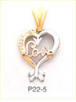 14K Tri Color Gold Heart Love CZ Charm