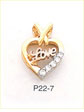14K Tri Color Gold Love Heart CZ Charm