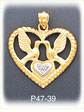 14K Two Color Gold Dove Designer Heart Charm