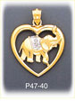 14K Two Color Gold Elephant Designer Heart Charm