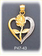14K Two Color Gold Rose Designer Heart Charm
