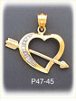 14K Two Color Gold Arrow Designer Heart Charm
