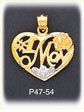 14K Gold Two Color #1 Mom Heart Charm