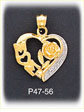 14K Two Color Gold Mom Designer Heart Charm