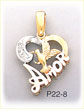 14K Two Tone Gold Amor Heart CZ Charm