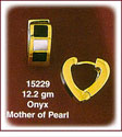 Attractive 14K Gold Onyx & Mother of Pearl Huggie Earrings