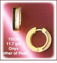 Striped 14K Gold Onyx & Mother of Pearl Huggie Earrings