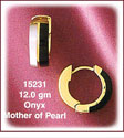 Fashionable 14K Gold Mother of Pearl & Black Onyx Huggie Earrings