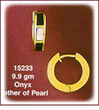 Elegant 14K Gold Black Onyx & Mother of Pearl Huggie Earrings