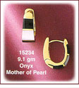 14K Gold Onyx & Mother of Pearl Curve Huggie Earrings