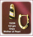 Curved Tripple Striped 14K Gold Onyx & Mother of Pearl Huggie Earrings