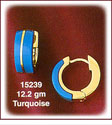 Wide 14K Gold Turquoise Huggie Earrings
