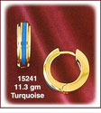 Round Striped 14K Gold Turquoise Huggie Earrings