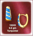 Fascinating Triple Striped 14K Gold Turquoise Huggie Earrings