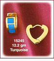 Romantic 14K Gold Heart Turquoise Large Huggie Earrings