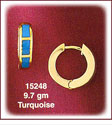 Stylish 14K Gold Turquoise Small Huggie Earrings