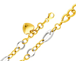 Charming 14K Two Tone Gold Fancy Links Heart Women's Bracelet