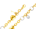 14Kt Two Tone Gold Fancy Heart & Charm Rolo Link Women's Bracelet
