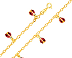 14K Yellow Gold Enamel Lady Bug Baby Charm Bracelet
