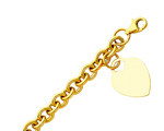 Riveting 14K Yellow Gold Hollow Rolo Link Bracelet With Heart Tag