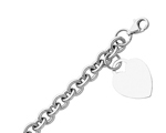 Enticing 14K White Gold Hollow Rolo Link Bracelet With Heart Tag