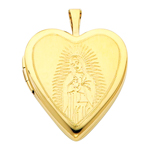 Magnificent 14K Yellow Gold Engraved Guadalupe Heart Locket Pendant 