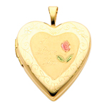 14K Yellow Gold I Love You Heart Locket with Enamel Rose 