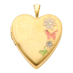 14K Yellow Gold Mis 15 Anos Heart w/Enamel Butterfly & Flowers Locket