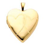 Brilliant 14K Yellow Gold Engraved Double Heart Locket Pendant