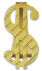 14K Gold Dollar Sign Money Clip w/Horizontal Stripes Design