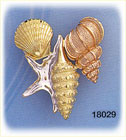14K Tri Color Gold Sea Shells Nautical Slide