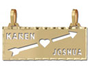 14K Gold Personalized Arrow Through Heart W/Two Names Rectangular Plate