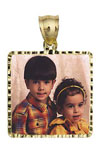 14K Gold Large Square With Diamond Cut Frame Photo Pendant