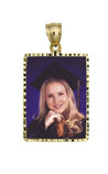 14K Gold Small Rectangle With Diamond Cut Frame Photo Pendant