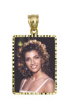 14K Gold Medium Rectangle With Diamond Cut Frame Photo Pendant