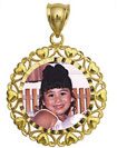 14K Gold Large Round w/Heart Frame Photo Pendant