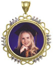 14K Gold Round w/Decorative Frame Photo Pendant