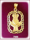 14Kt Gold Irish Claddagh Pendant In Rectangular Frame