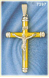 14K Two Tone Gold Hollow Cross w/INRI Above White Gold Jesus Pendant