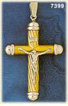 14K Two Tone Gold Hollow Cross Pendant w/White Gold Jesus