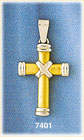 14K Two Tone Gold Hollow Cross Pendant w/White Gold Criss Cross