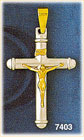 14K Two Tone Gold Hollow White Gold Cross & Yellow Gold Jesus Pendant