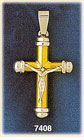 14K Two Tone Gold Hollow Yellow Gold Cross w/White Gold Jesus Pendant