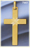 14K Gold Cross Pendant w/Center Criss-Crossed Linear Design