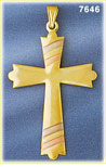 14K Tri Color Gold Cross Pendant w/Tri Color Stripes